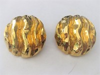 Large Gold Ripple Clip Earrings