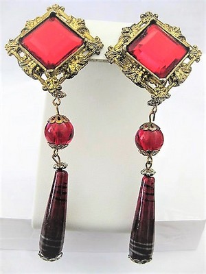 Large Red Dramatic Clip Earrings