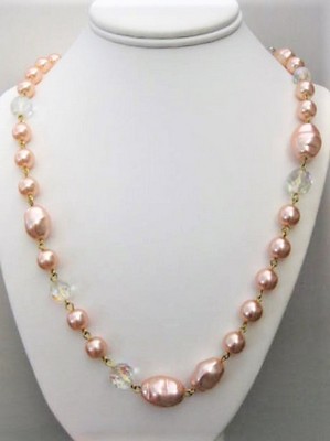 Long Pink Glass Pearl Necklace