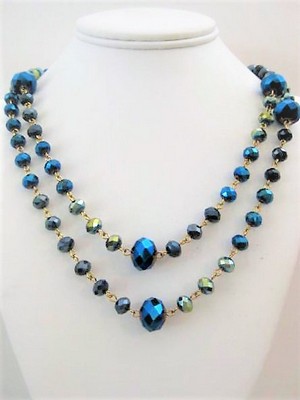 Long Iridescent Peacock Beaded Necklace