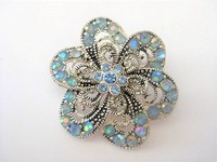 Light Blue Crystal Flower Brooch