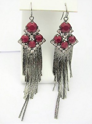 Long Maroon Beaded Pierced Earrings