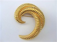 Gold Large Swirl Brooch Pin  by Monet