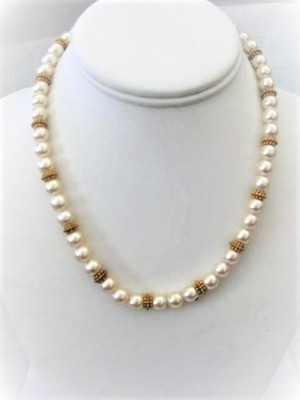 Cream Pearl and Gold Bead Choker Necklace  by Napier