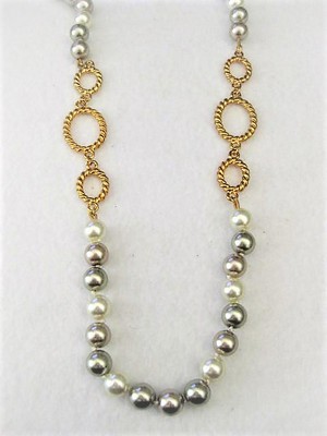 Long Pearl and Gold Link Necklace/Belt