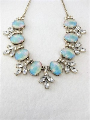 Epoxy Opal and Rhinestone Bib Necklace