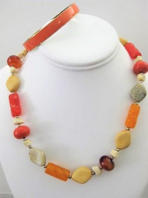 Orange Beige Acrylic Necklace Bracelet Set