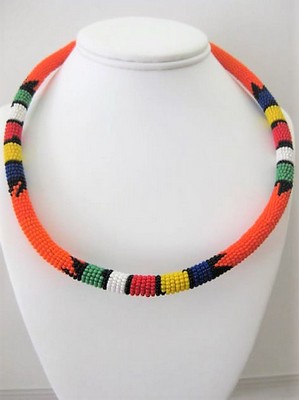 Orange Glass Bead Rolled Necklace