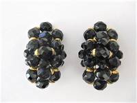 Long Black Bead Cluster Clip Earrings