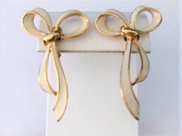 Cream & Gold Bow Clip Earrings    by  PEP Erwin