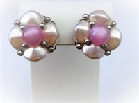 Lilac and White Cluster Clip Earrings