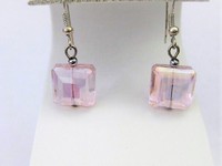 Pink Iridescent Square Pierced Earrings