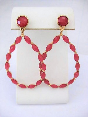 Pink Drop Hoop Pierced Earrings