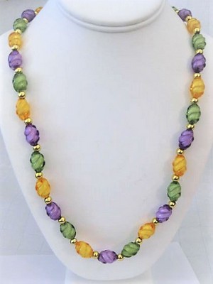 Long Colorful Purple, Green & Yellow Beaded Necklace