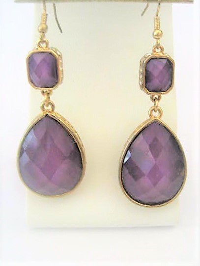 Purple Facet Drop Pierced Earrings