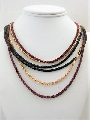 Long Red Black Gold Mesh Chain Necklace