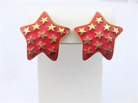 Red & Gold Star Clip Earrings  by GJD