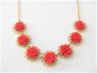 Dark Coral Roses Necklace