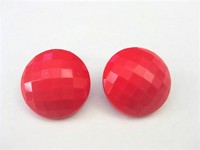 Red Facet Button Clip Earrings