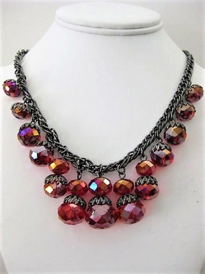 Red AB Crystal Beaded Bib Choker Necklace