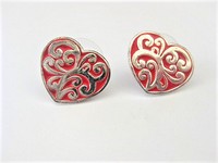 Red Silver Heart Pierced Earrings