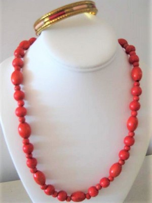 Salmon Pink & Brass Bracelet Necklace Set