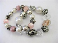 Silver, White & Blush Beaded Bracelet Set