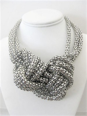 Thick Silver Knotted Chain Necklace