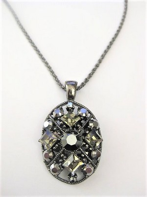 Black & Grey Crystal Oval Pendant Necklace  by Premier Designs