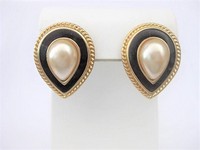 Gold & Pearl Statement Pierced Earrings