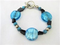 Turquoise Infused Glass & Black Bead Bracelet