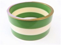 Wide Green Ivory Bangle Bracelet