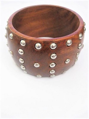 Wide Wooden Bangle Stud Bracelet