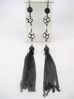 Long Black Sparkly Duster Earrings