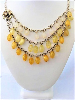 Yellow Beaded 3 Strand Bib Necklace