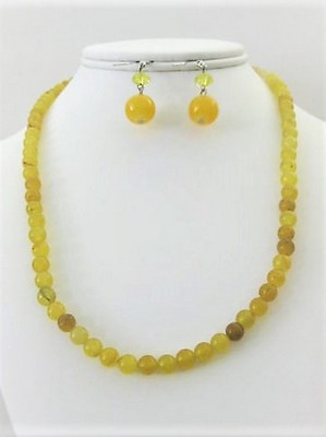 Yellow Jade Beaded Necklace Earring Set