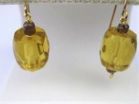 Yellow Glass Bead Drop Pierced Earrings