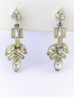 Art Deco Crystal Glass Clip Earrings  by Coro