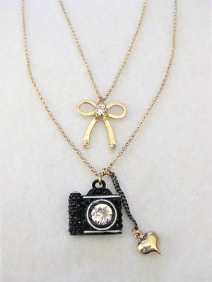 Designer Double-Strand Camera Necklace  by Betsey Johnson