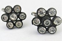 Black Retro Rhinestone Screw-on Earrings