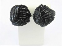 Black Glass Beaded Clip Earrings