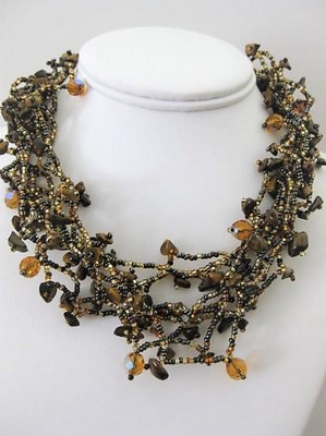 Lace Brown Glass and Gemstone Beaded Necklace