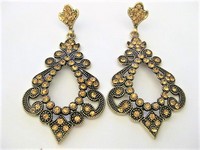 Crystal & Antique Gold Dangle Earrings