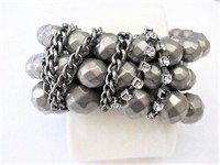 Chunky Grey Beaded Multi-Strand Bracelet