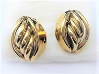 Gold Oval Art Deco Style Clip Earrings  by Napier