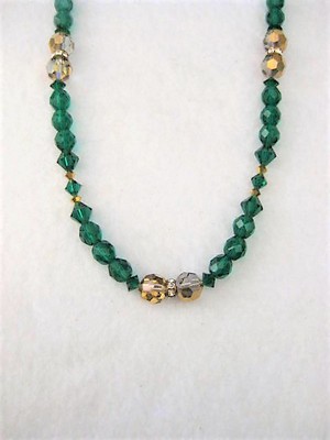 Emerald Green & Champagne Crystal Necklace