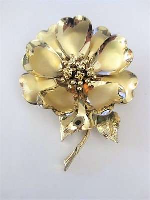 Gold Magnolia Flower Brooch Pin