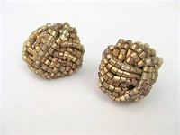 Gold Beaded Pierced Earrings