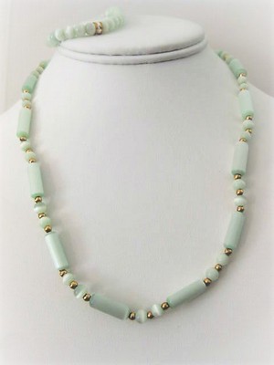 Light Green Cat Eye Bead Necklace Bracelet Set