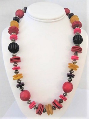 Long Bright Wooden Beads Necklace